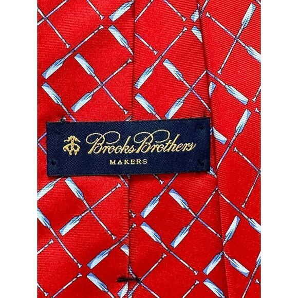 Brooks Brothers Makers Mens Tie Necktie Red Novelty Boat Paddles Silk Tied - Picture 1 of 5